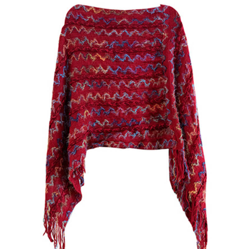 Châle rayé coloré tibétain avec Buddha Stones et pompons, pull d'hiver confortable pour voyage - image 20