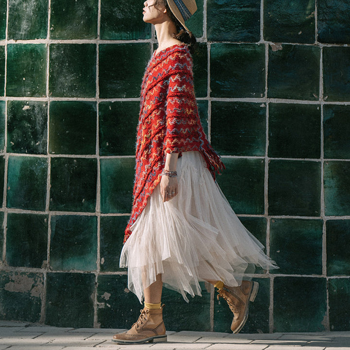Châle rayé coloré tibétain avec Buddha Stones et pompons, pull d'hiver confortable pour voyage - image 9