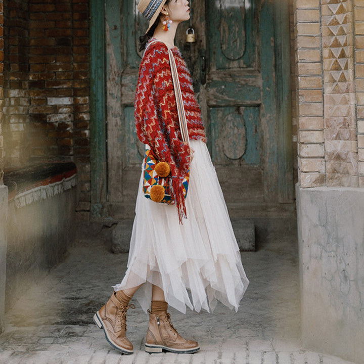 Châle rayé coloré tibétain avec Buddha Stones et pompons, pull d'hiver confortable pour voyage - image 7