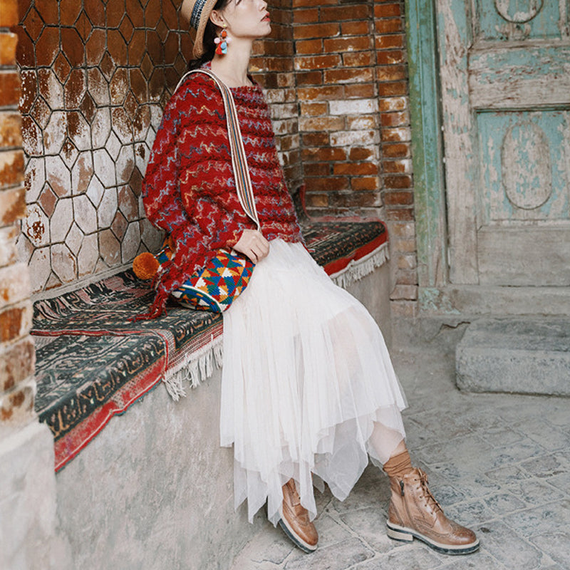 Châle rayé coloré tibétain avec Buddha Stones et pompons, pull d'hiver confortable pour voyage - image 10