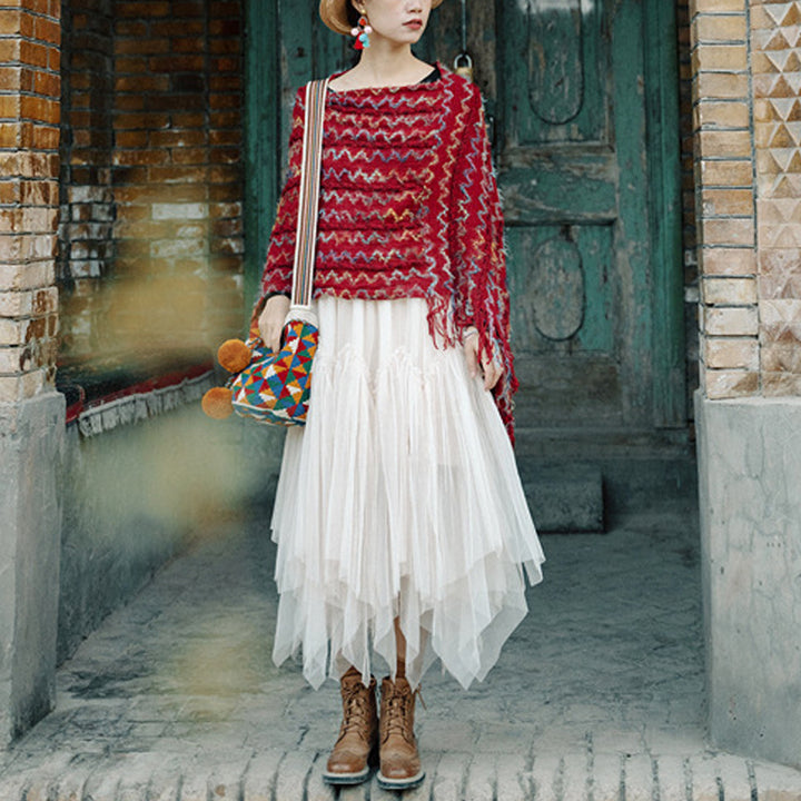 Châle rayé coloré tibétain avec Buddha Stones et pompons, pull d'hiver confortable pour voyage - image 11