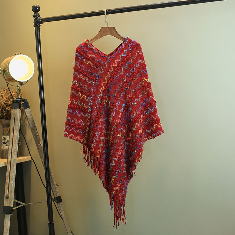 Châle rayé coloré tibétain avec Buddha Stones et pompons, pull d'hiver confortable pour voyage - image 19