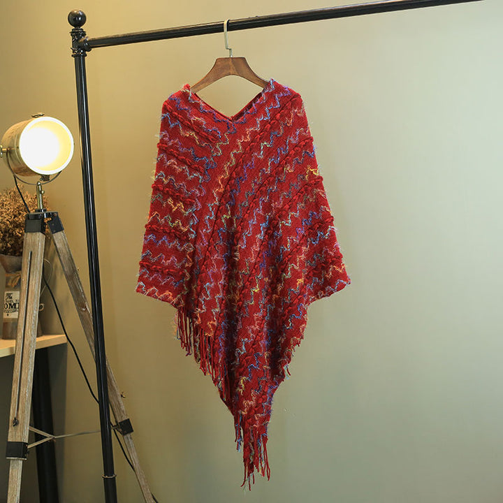 Châle rayé coloré tibétain avec Buddha Stones et pompons, pull d'hiver confortable pour voyage - image 19
