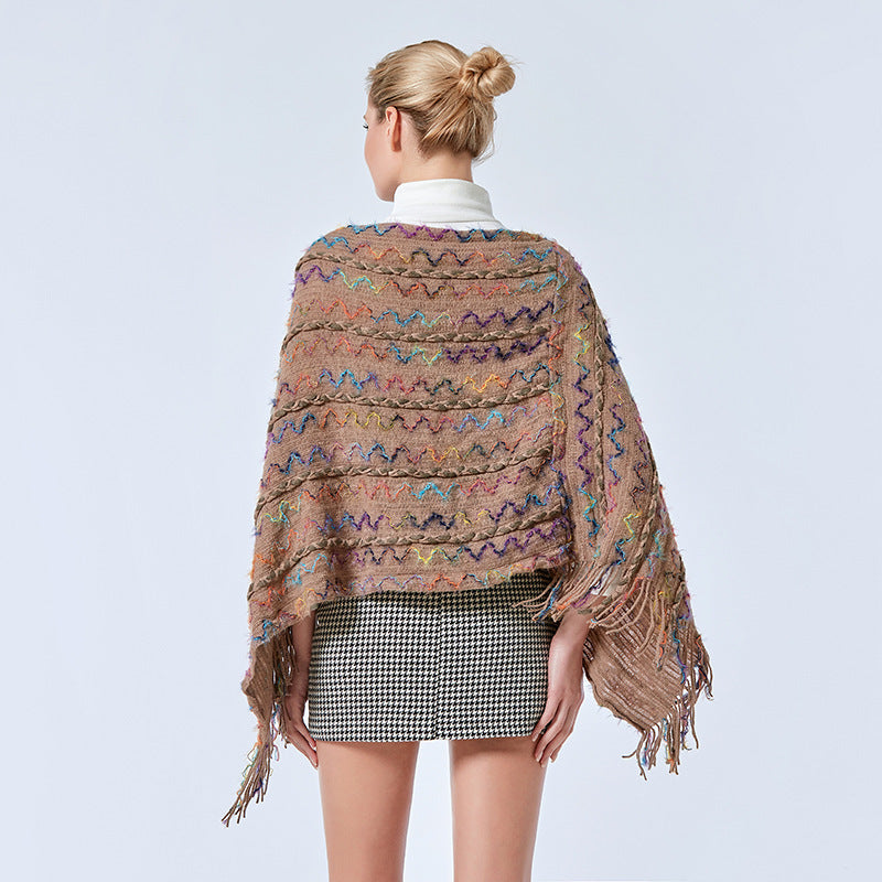 Châle rayé coloré tibétain avec Buddha Stones et pompons, pull d'hiver confortable pour voyage - image 24