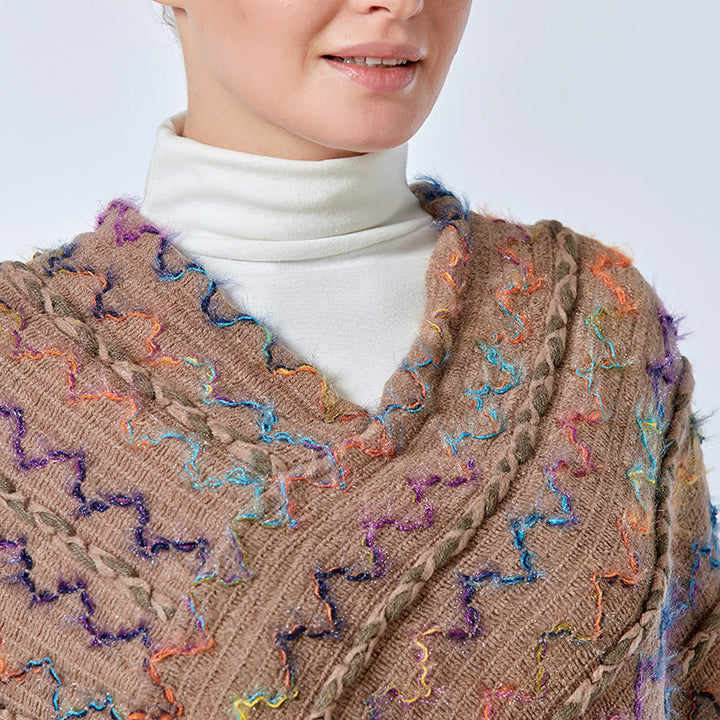 Châle rayé coloré tibétain avec Buddha Stones et pompons, pull d'hiver confortable pour voyage - image 28