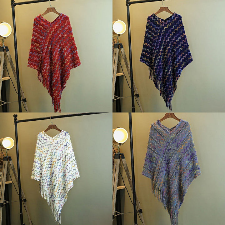 Châle rayé coloré tibétain avec Buddha Stones et pompons, pull d'hiver confortable pour voyage - image 37