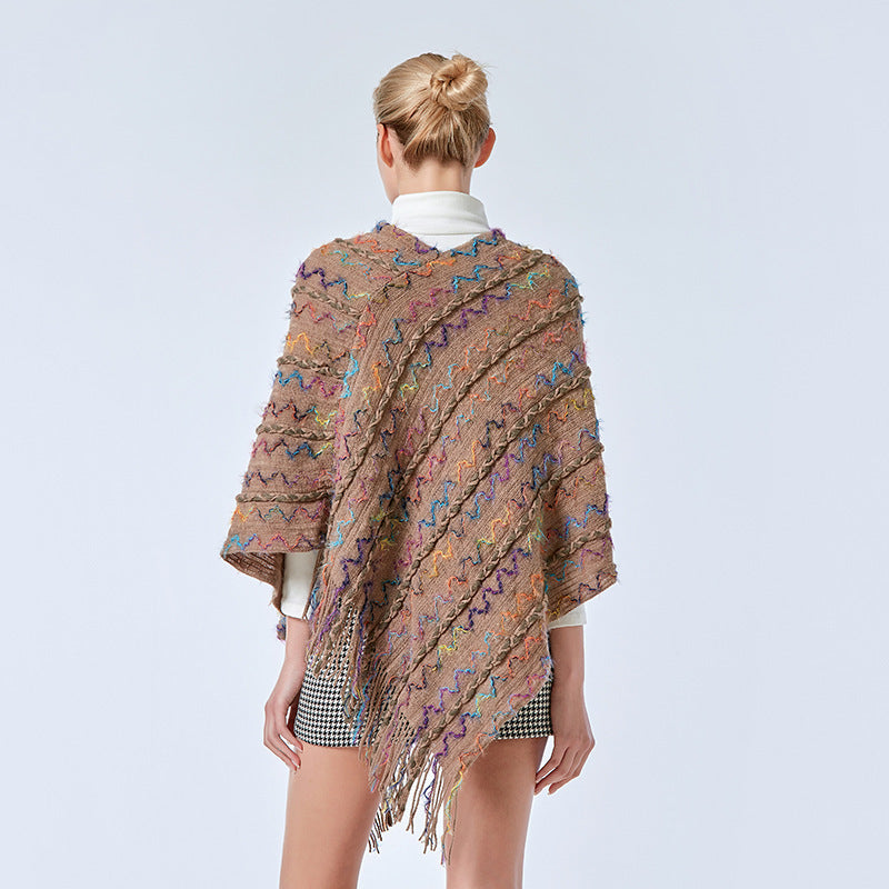 Châle rayé coloré tibétain avec Buddha Stones et pompons, pull d'hiver confortable pour voyage - image 26