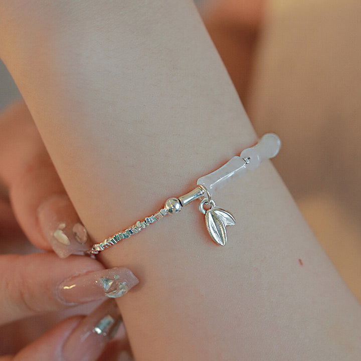 Bracelet porte-bonheur en argent sterling 925 avec péridot et bambou de Buddha Stones - Bambou péridot blanc (tour de poignet 14-17 cm) - image 6