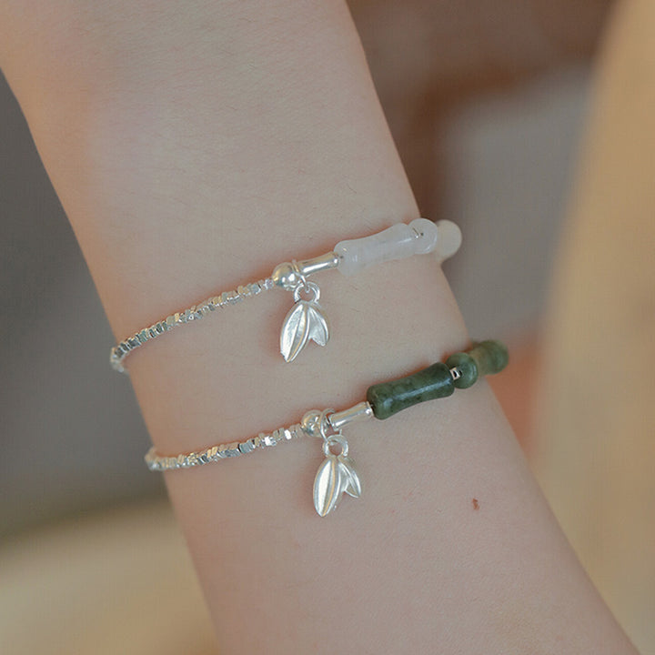 Bracelet porte-bonheur en argent sterling 925 avec péridot et bambou de Buddha Stones - image 1