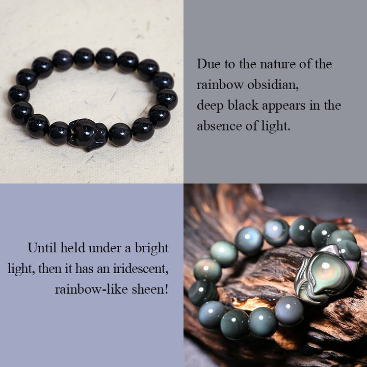 Bracelet de guérison positif en obsidienne arc-en-ciel Buddha Stones - image 4