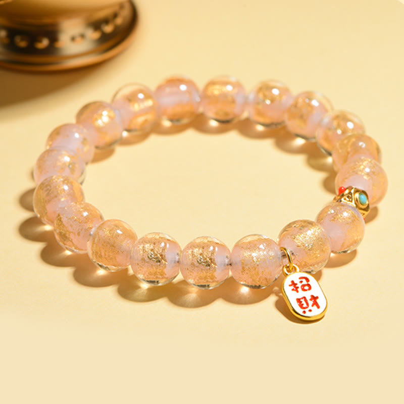 Bracelet porte-bonheur en perles de verre Liuli avec encens tibétain en Buddha Stones et personnage Fu