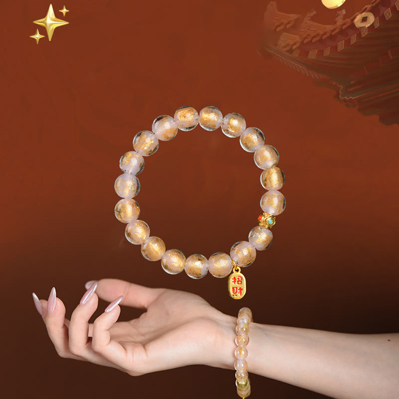 Bracelet porte-bonheur en perles de verre Liuli avec encens tibétain en Buddha Stones et personnage Fu