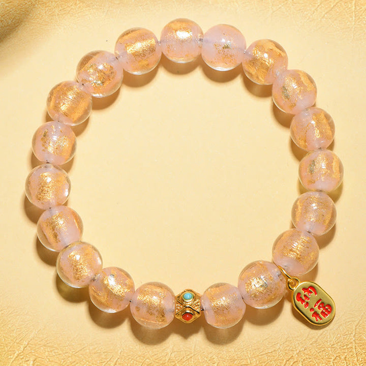 Bracelet porte-bonheur en perles de verre Liuli avec encens tibétain en Buddha Stones et personnage Fu