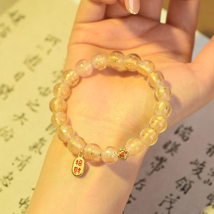 Bracelet porte-bonheur en perles de verre Liuli avec encens tibétain en Buddha Stones et personnage Fu