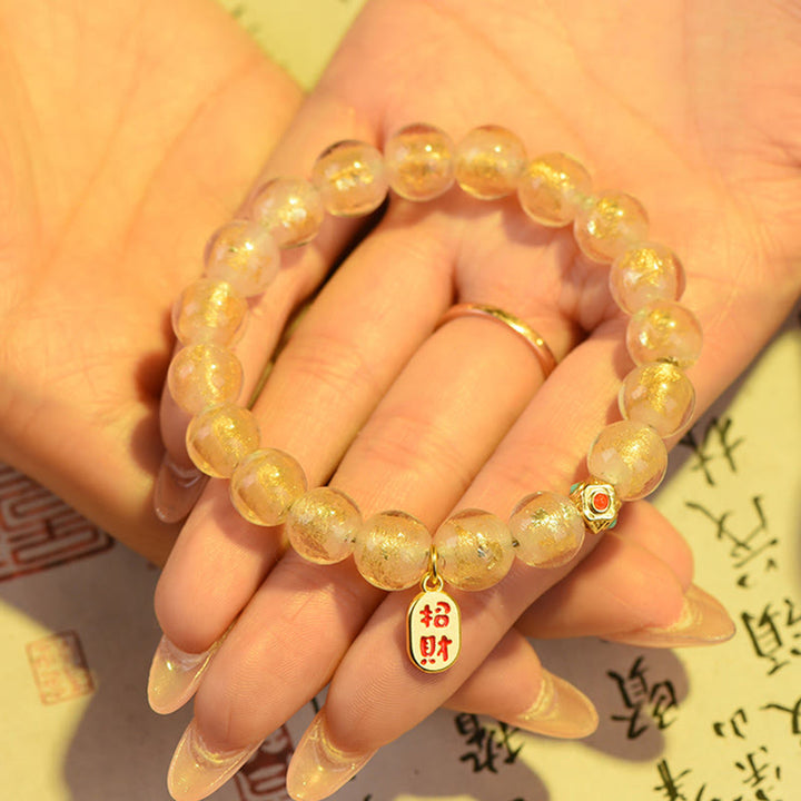 Bracelet porte-bonheur en perles de verre Liuli avec encens tibétain en Buddha Stones et personnage Fu