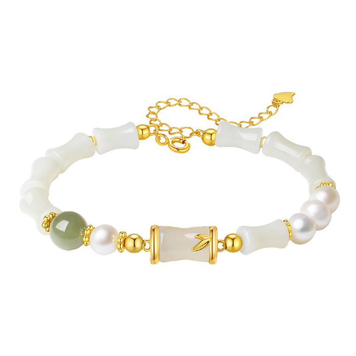 Bracelet porte-bonheur en bambou et jade blanc Hetian naturel en argent sterling 925 Buddha Stones