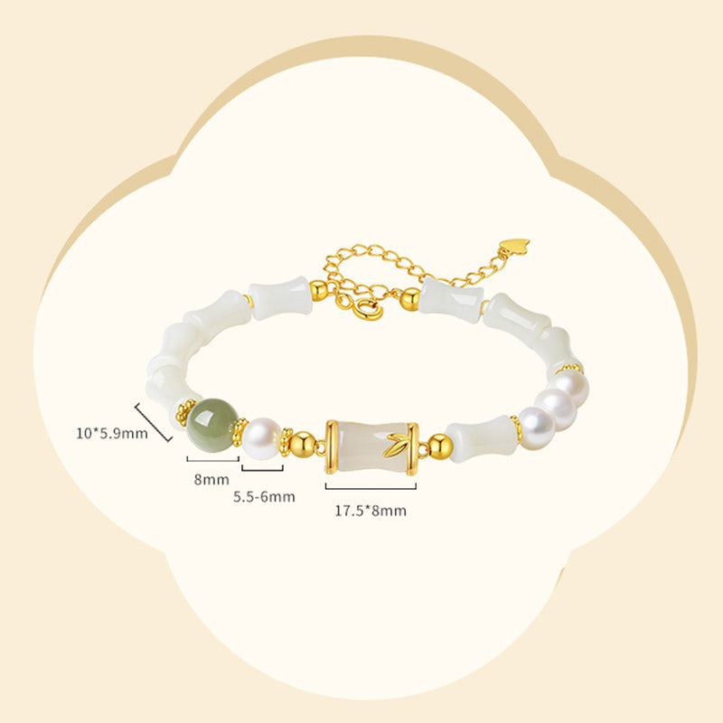 Bracelet porte-bonheur en bambou et jade blanc Hetian naturel en argent sterling 925 Buddha Stones
