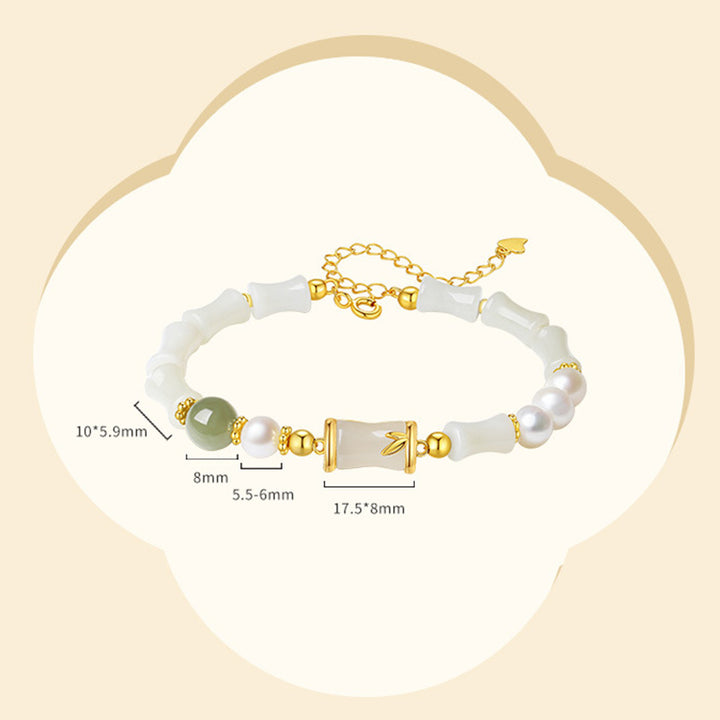 Bracelet porte-bonheur en bambou et jade blanc Hetian naturel en argent sterling 925 Buddha Stones