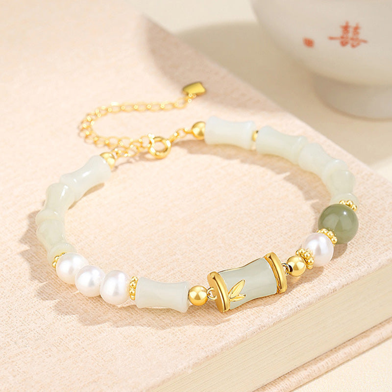 Bracelet porte-bonheur en bambou et jade blanc Hetian naturel en argent sterling 925 Buddha Stones