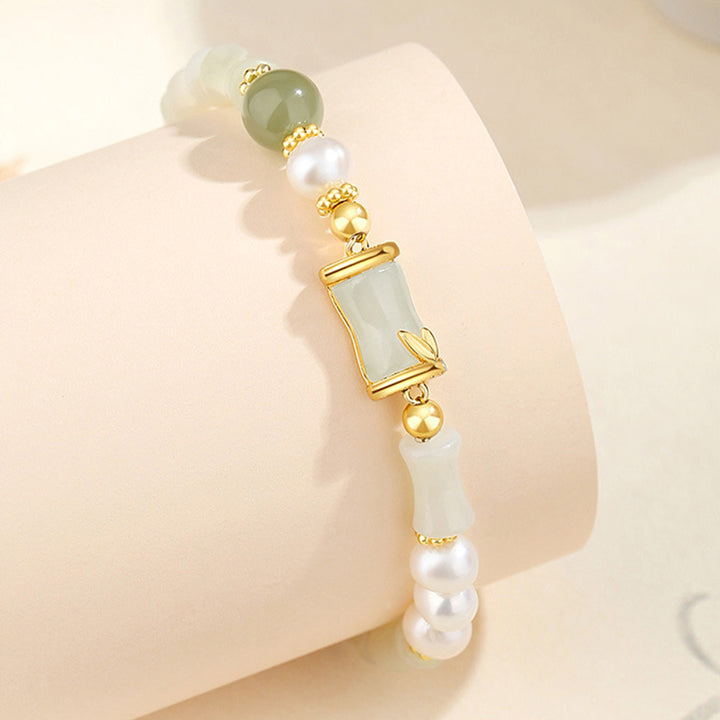 Bracelet porte-bonheur en bambou et jade blanc Hetian naturel en argent sterling 925 Buddha Stones