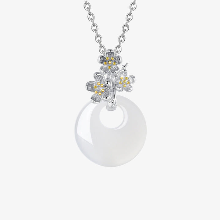 Collier pendentif en argent sterling 925 avec calcédoine ronde et harmonie des douze mois de Buddha Stones