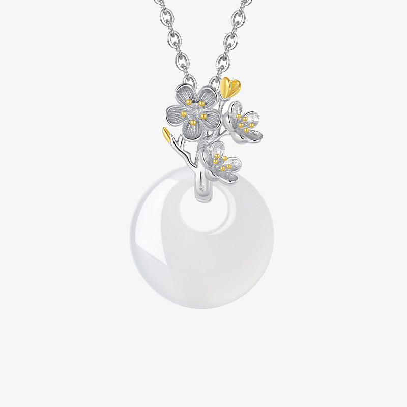 Collier pendentif en argent sterling 925 avec calcédoine ronde et harmonie des douze mois de Buddha Stones