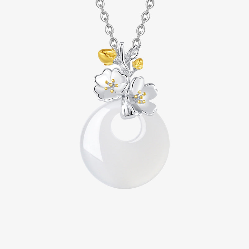 Collier pendentif en argent sterling 925 avec calcédoine ronde et harmonie des douze mois de Buddha Stones