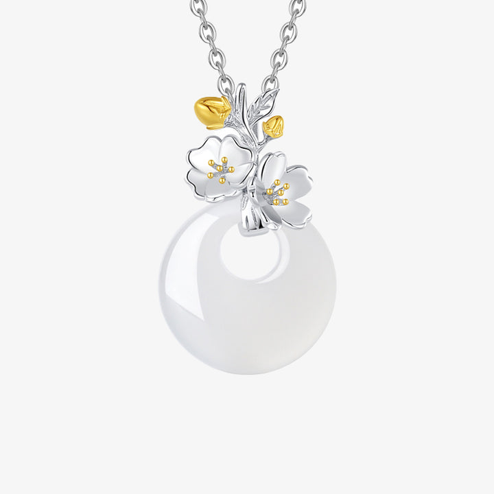 Collier pendentif en argent sterling 925 avec calcédoine ronde et harmonie des douze mois de Buddha Stones