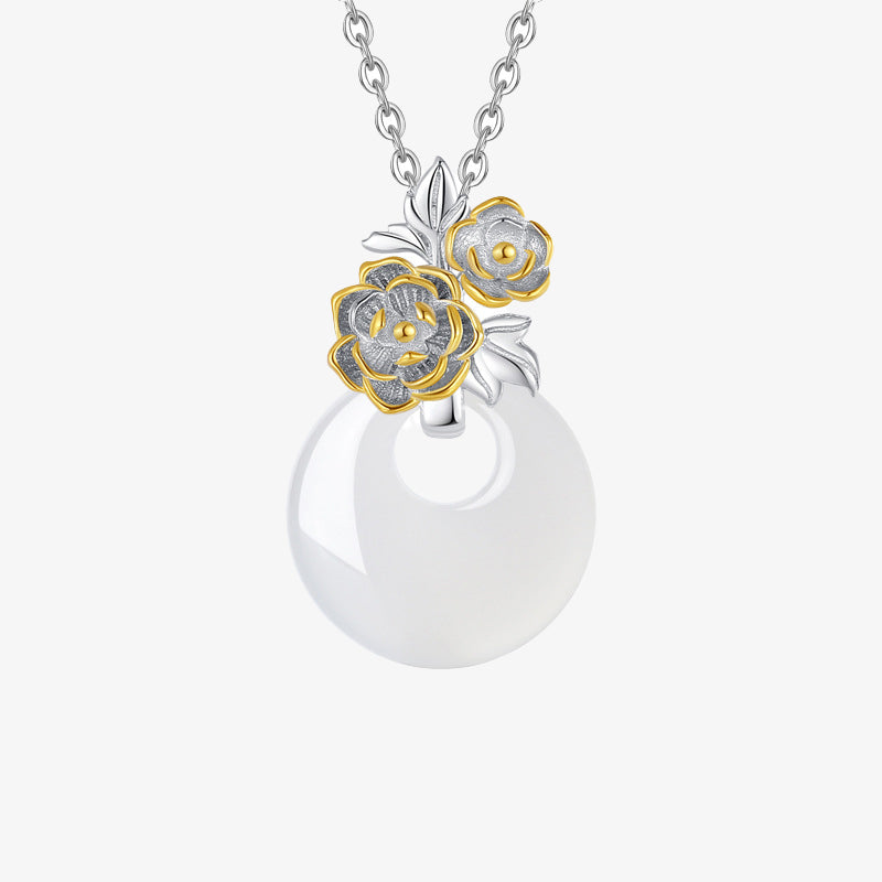 Collier pendentif en argent sterling 925 avec calcédoine ronde et harmonie des douze mois de Buddha Stones