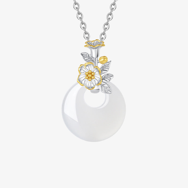 Collier pendentif en argent sterling 925 avec calcédoine ronde et harmonie des douze mois de Buddha Stones
