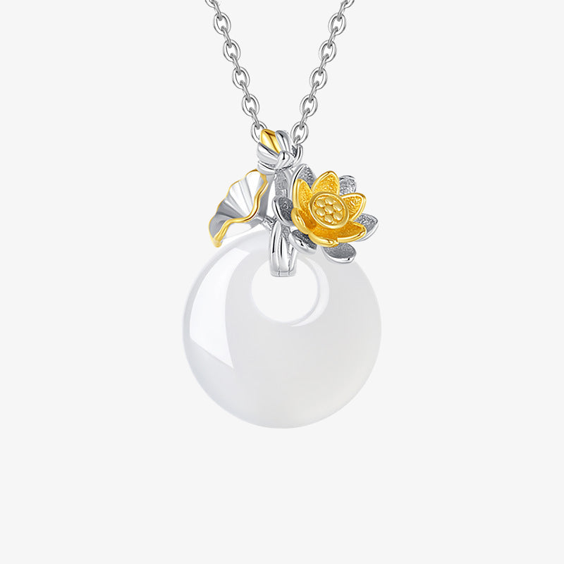 Collier pendentif en argent sterling 925 avec calcédoine ronde et harmonie des douze mois de Buddha Stones