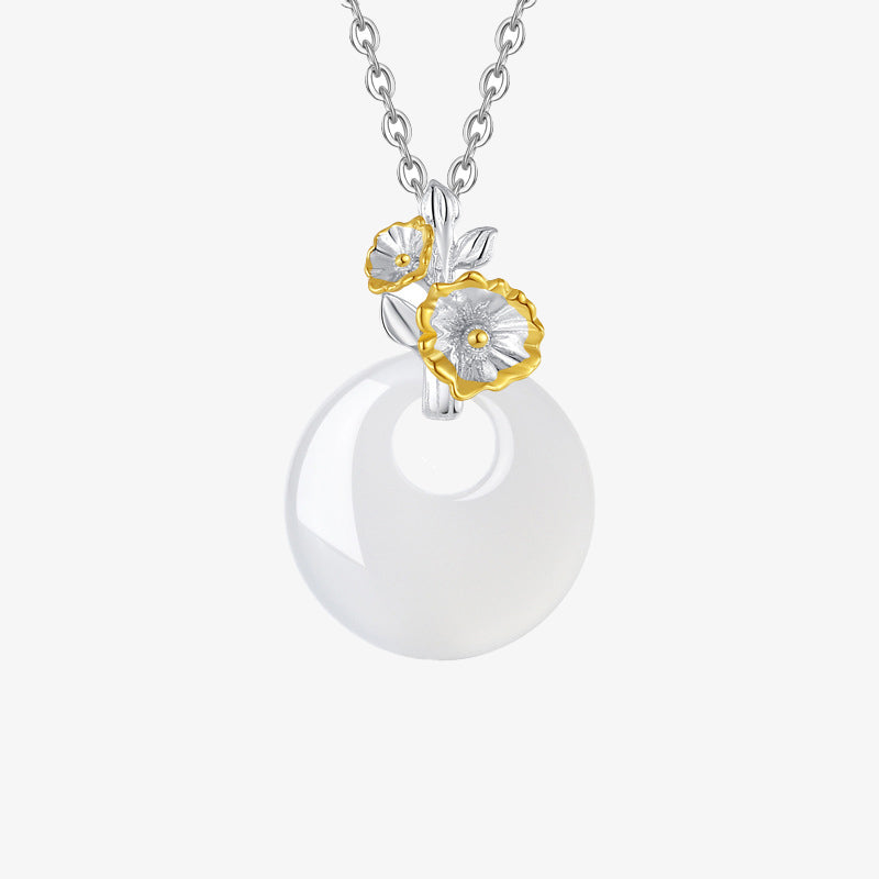 Collier pendentif en argent sterling 925 avec calcédoine ronde et harmonie des douze mois de Buddha Stones