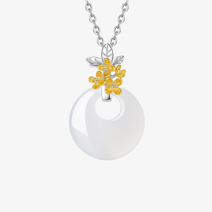 Collier pendentif en argent sterling 925 avec calcédoine ronde et harmonie des douze mois de Buddha Stones
