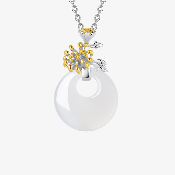 Collier pendentif en argent sterling 925 avec calcédoine ronde et harmonie des douze mois de Buddha Stones