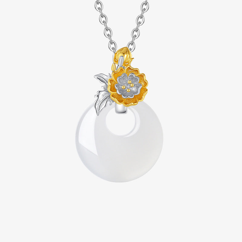 Collier pendentif en argent sterling 925 avec calcédoine ronde et harmonie des douze mois de Buddha Stones