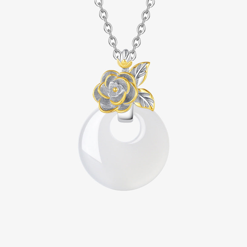 Collier pendentif en argent sterling 925 avec calcédoine ronde et harmonie des douze mois de Buddha Stones
