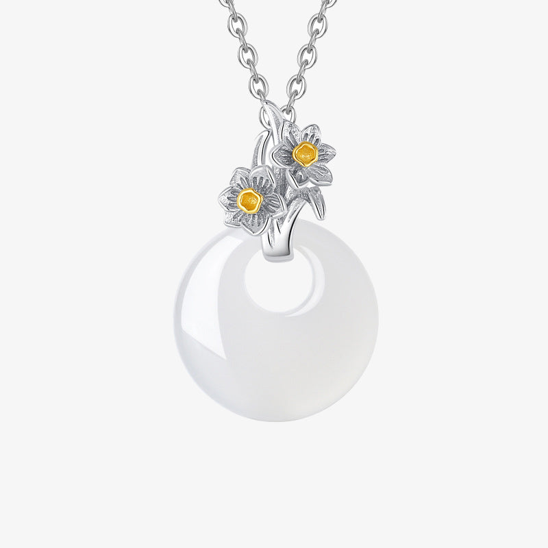 Collier pendentif en argent sterling 925 avec calcédoine ronde et harmonie des douze mois de Buddha Stones