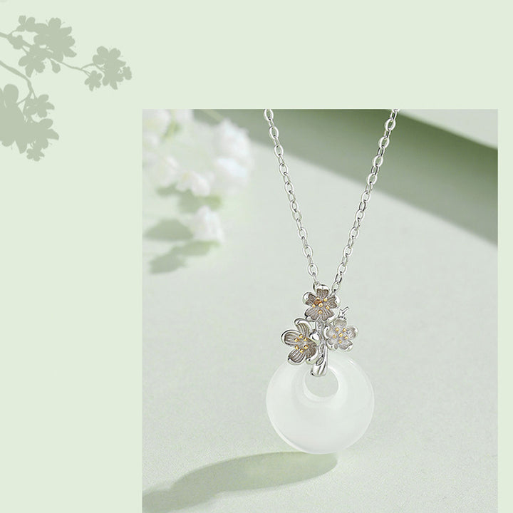 Collier pendentif en argent sterling 925 avec calcédoine ronde et harmonie des douze mois de Buddha Stones