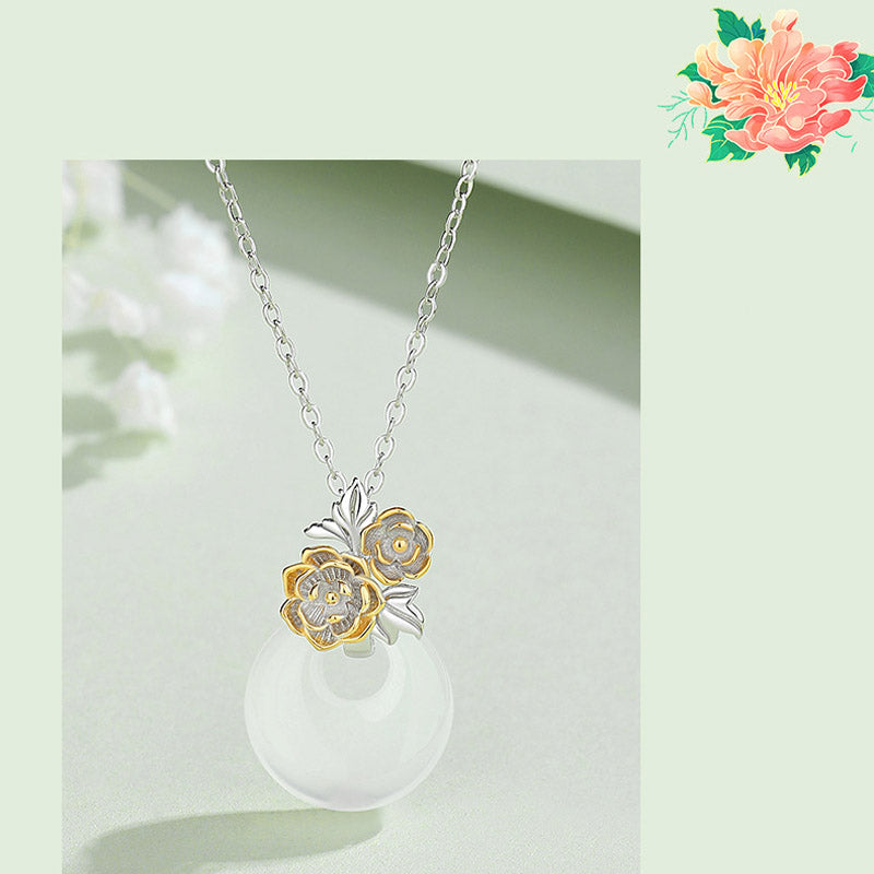 Collier pendentif en argent sterling 925 avec calcédoine ronde et harmonie des douze mois de Buddha Stones