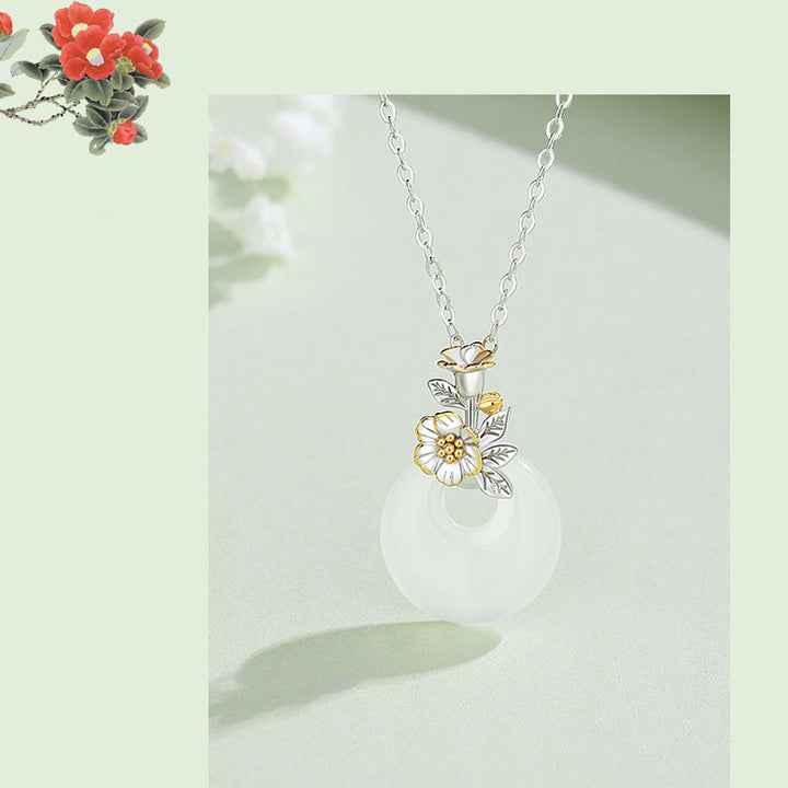 Collier pendentif en argent sterling 925 avec calcédoine ronde et harmonie des douze mois de Buddha Stones