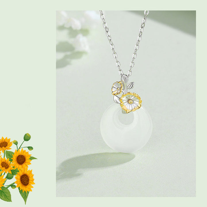 Collier pendentif en argent sterling 925 avec calcédoine ronde et harmonie des douze mois de Buddha Stones