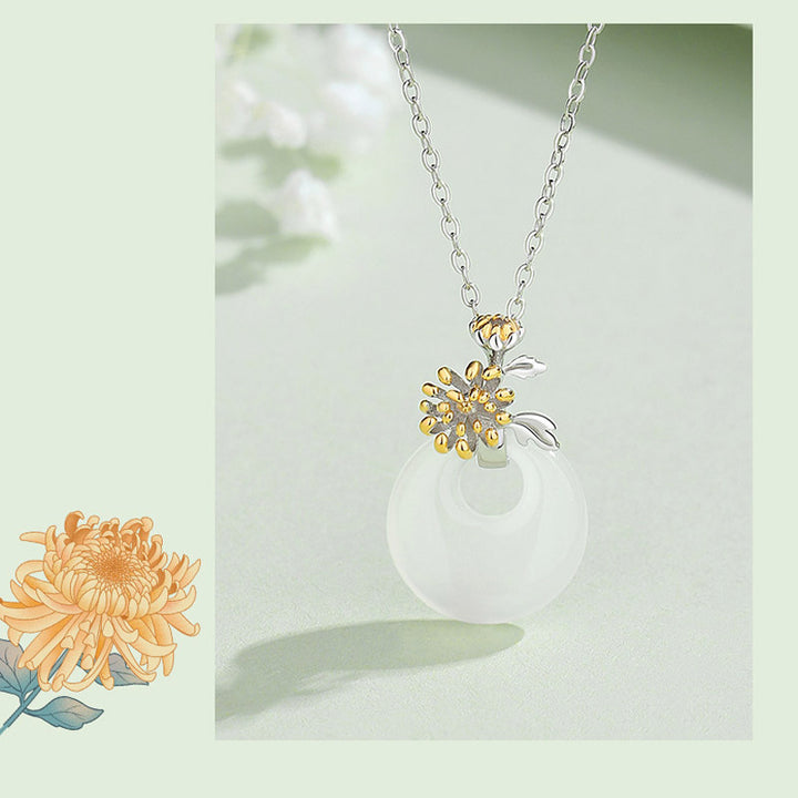 Collier pendentif en argent sterling 925 avec calcédoine ronde et harmonie des douze mois de Buddha Stones
