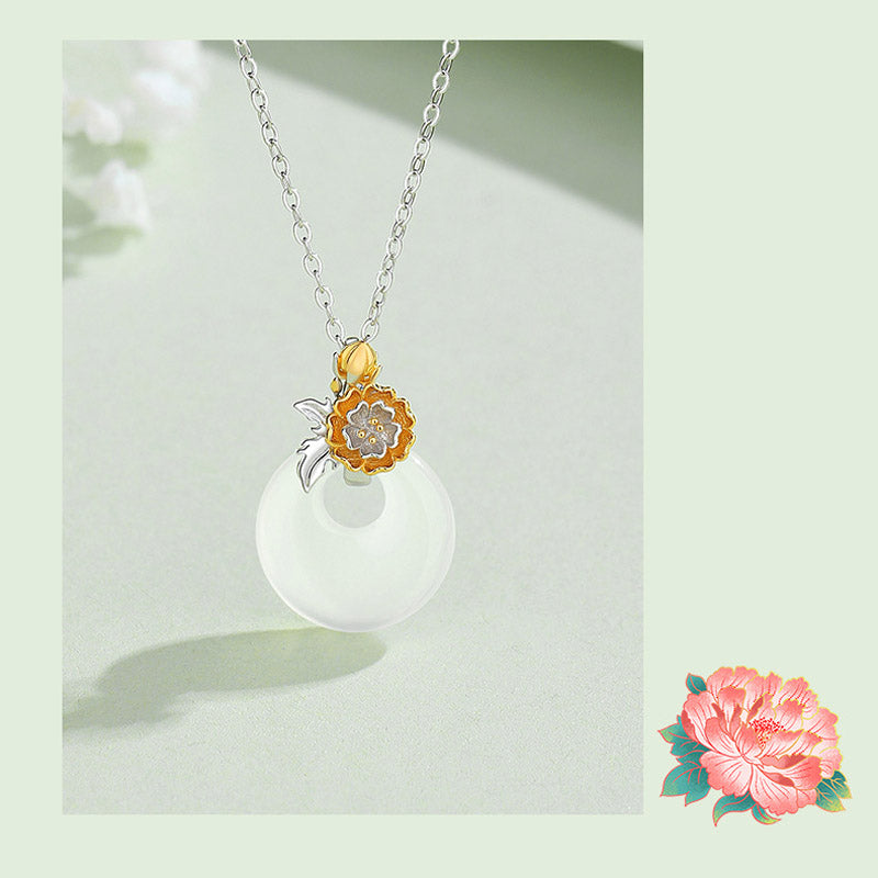 Collier pendentif en argent sterling 925 avec calcédoine ronde et harmonie des douze mois de Buddha Stones