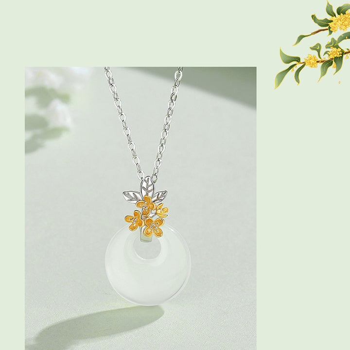 Collier pendentif en argent sterling 925 avec calcédoine ronde et harmonie des douze mois de Buddha Stones