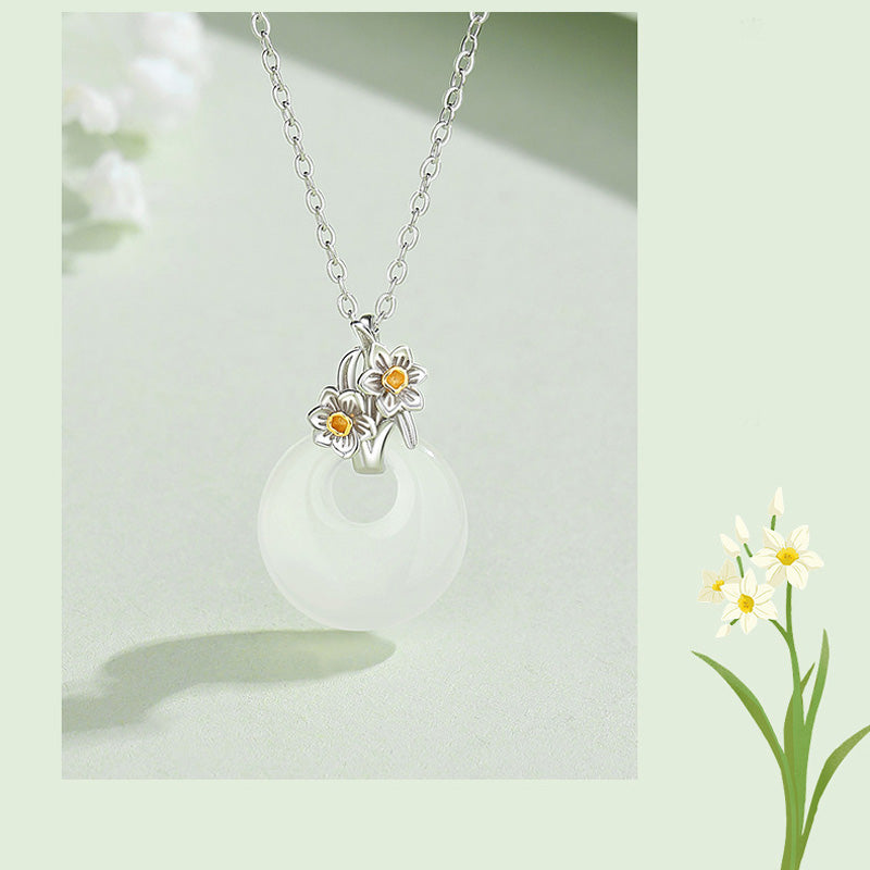 Collier pendentif en argent sterling 925 avec calcédoine ronde et harmonie des douze mois de Buddha Stones
