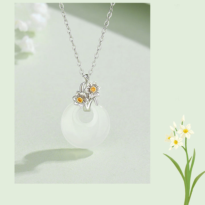 Collier pendentif en argent sterling 925 avec calcédoine ronde et harmonie des douze mois de Buddha Stones