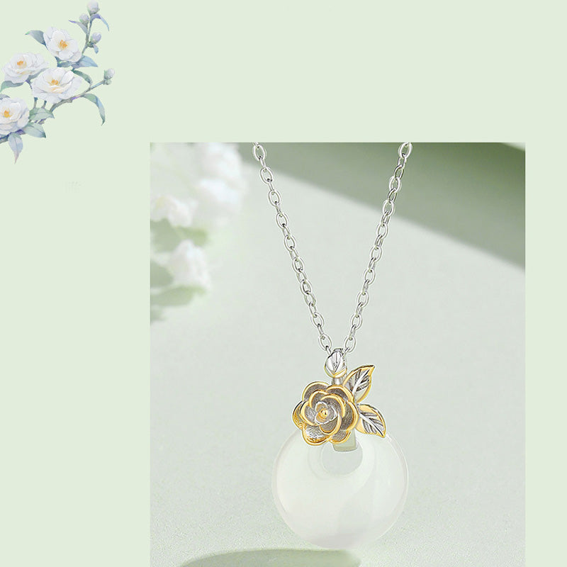Collier pendentif en argent sterling 925 avec calcédoine ronde et harmonie des douze mois de Buddha Stones