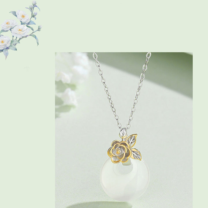 Collier pendentif en argent sterling 925 avec calcédoine ronde et harmonie des douze mois de Buddha Stones