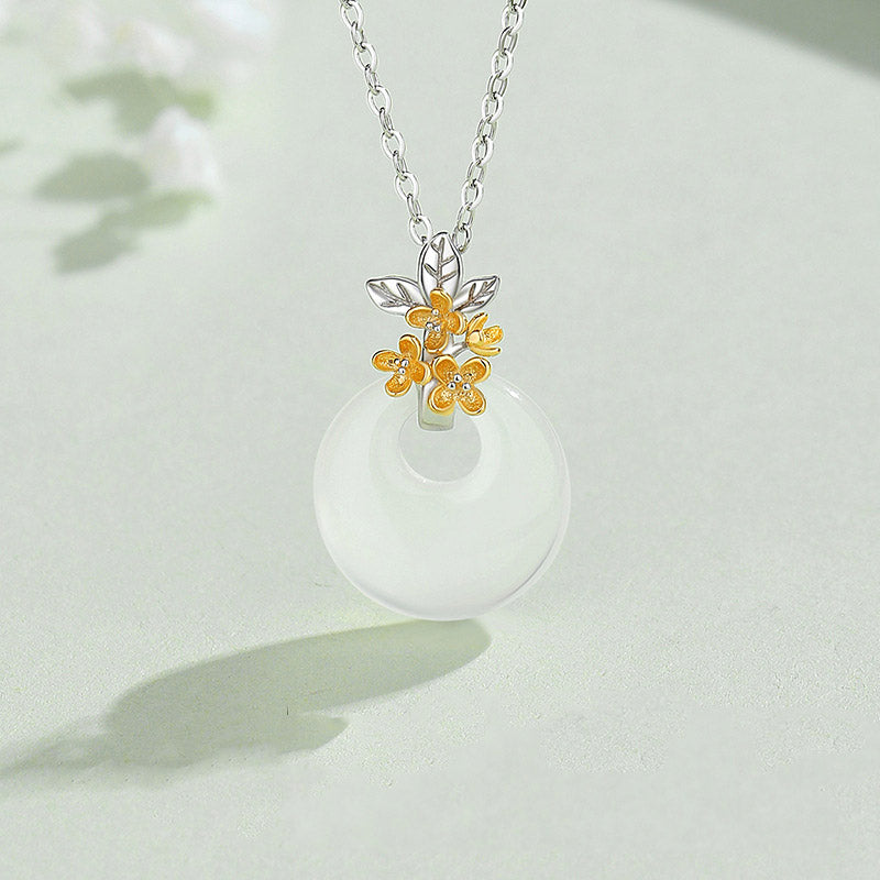 Collier pendentif en argent sterling 925 avec calcédoine ronde et harmonie des douze mois de Buddha Stones