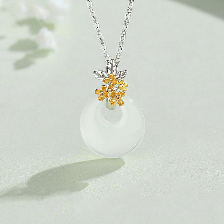 Collier pendentif en argent sterling 925 avec calcédoine ronde et harmonie des douze mois de Buddha Stones